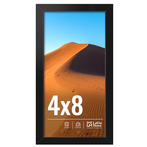 LaVie Home 4x8 Picture Frame for Wall Display, 4x8 Black Picture Frame with HD Plexiglas, 4 x 8 Frame 1 Pack, Display Frame for Vertical or Horizontal, Classic Collection