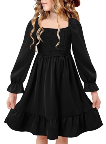 Vestido con manga larga abombada para niñas con acabados de alta costura