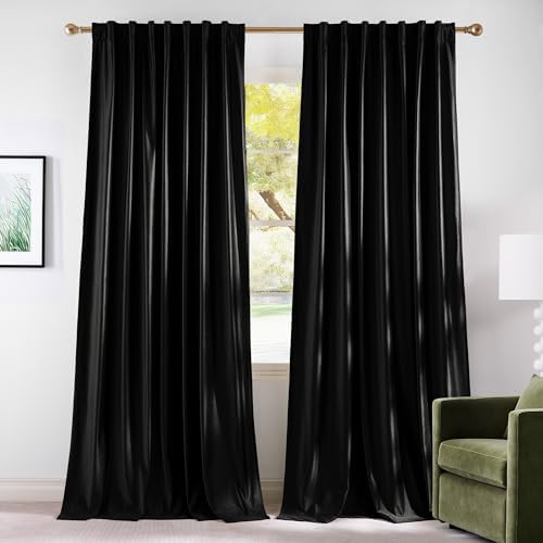 NICETOWN Velvet Black Out Curtains 90 inch Length, Rod Pocket & B...