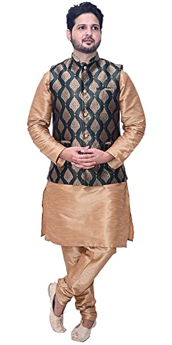 Image of Men's Silk Kurta Pajama Jacket /Waistcoat /Blazer Set