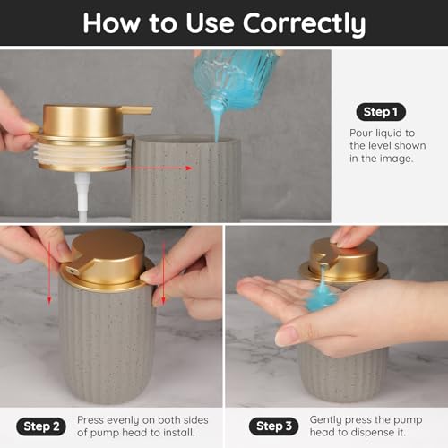Image of Segbeauty Gray Ceramic Dish Soap Dispenser, 10.8oz Refillable Liquid Soap Pump Bottle for Kitchen Bathroom Countertop, 320ml Empty Shampoo and Conditioner Dispenser Bottles for Lotion Hand Wash Shower