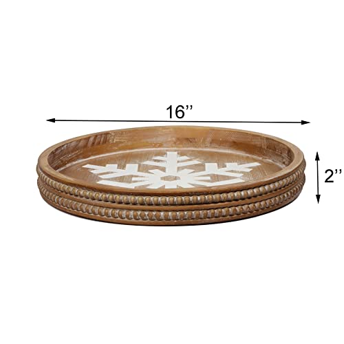 Carah & Cossh 16'' Round Wooden Serving Tray, Whitewashed Round Decorative Wood Tray, Round Farmhouse Rustic Decorative Tray, Perfect For Storage And Display #TOP2