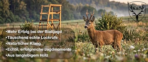 Foto von K & S Rehblatter Kitzfiep REH-Fiep-Blatter aus Holz für Blattjagd – Täuschend echter REH Lockruf, natürlicher Klang, einfach zu bedienen, Wildlocker für Rehwild