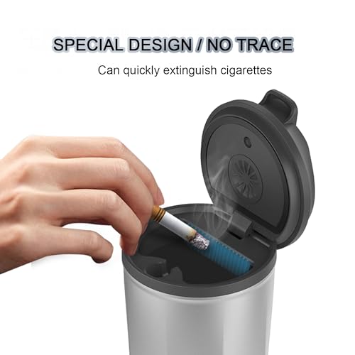 Image of Kwak's Ashtray for Car,Mini Portable Ashtray with Lid Smell Proof, Automotive Ashtrays Trash Can with LED Blue Light(Black)