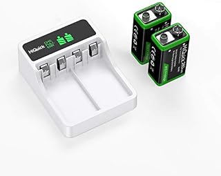 HiQuick 2-slot 9V Battery Charger, Fast Charging Function, Type C and Micro USB Input, with 2 x 280mAh 9V NI-MH Rechargeable Batteries, Battery and Charger Set