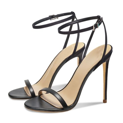 Image of Women's 3.9IN High Heel Sandals Open Toe Strappy Slingback with Lace Flower Detail - Stiletto Heel Summer Dress Shoes for Wedding /Party