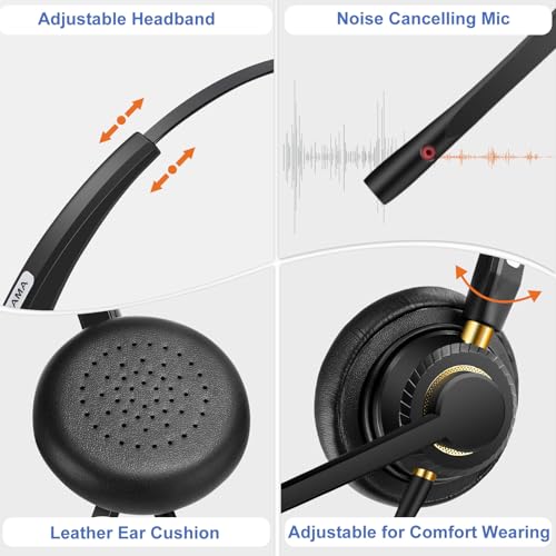 Auriculares con micrófono Arama de alta fidelidad y cancelación de ruido para teléfonos fijos 5