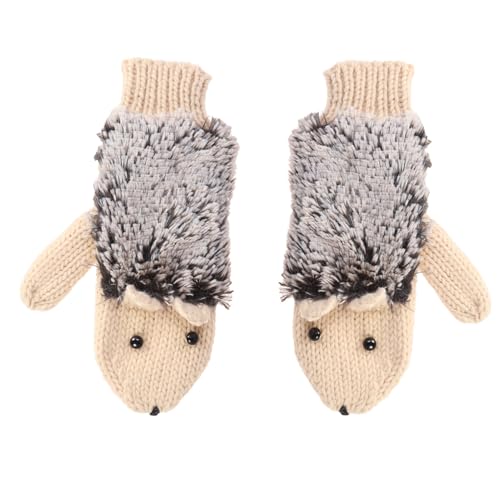 Guantes de erizo de dibujos animados cálidos y gruesos unisex color beige para frío