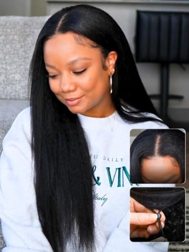 Beauty Forever EasiContour V Part Wigs Human Hair Yaki Straight Glueless Clip in Vpart Magic Leave Out Upgrade U Part Human Hair Ready to Go Wig Beginner Friendly 150% Density 24inch
