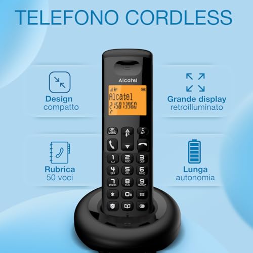 Alcatel E160 Duo Nero Telefono Cordless Dect Con Blocco Chiamate Indesiderate Ampio Display Retroilluminato Arancione Di Facile Lettura Suonerie Classiche E Polifoniche - 2