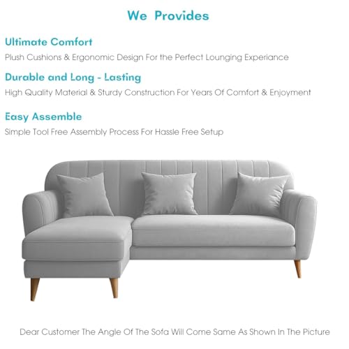 Image of Atticus LHS 4 Seater L Shape Sofa Set for Living Room (Grey Fabric) Premium Fabric Sofa Set