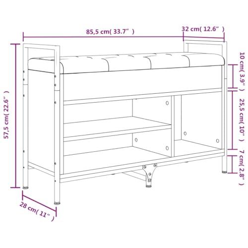 Banc à chaussures marron avec coussin d'assise et double étagère de rangement - 3
