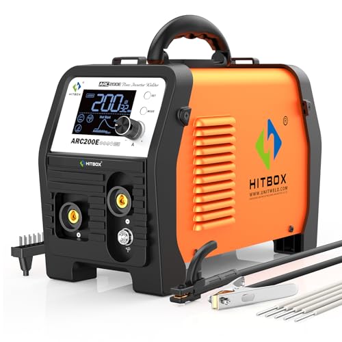 HITBOX ARC200E Soldador Inverter 200A, maquina de soldar electrodo IGBT DC MMA/Lift TIG, MIG con hilo tubular compatible, control sinérgico, Hot Start, Anti Stick, 230V con pantalla TFT LCD