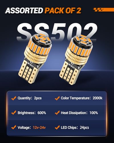 Image of SEALIGHT 194 LED Bulb 2000K Amber 168 T10 2825 W5W 600% Brightness Wedge Interior Car Bulbs Replacement for License Plate Lights Dome Map Door Courtesy Trunk Parking, 2 PCS