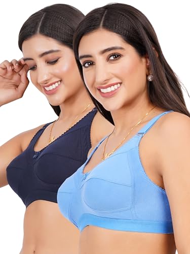 Image of Women Non Padded Bra in B & C Cup - Made of Pure Cotton Full Coverage Non Wired Soft Cup for T-Shirt Saree Dress Sports Garment for Daily Use Everyday