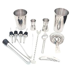 DollaTek 13 stuks RVS Cocktail Bartender Bar Set Cocktail Martini Shaker Set – 600 (MLL) / 20,2 (oz) en 450 (ml) / 15,2…