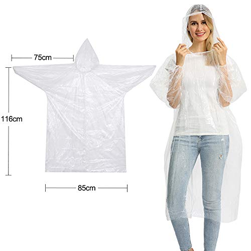 Foto von Opret 5 Stück Durchsichtig Regenponcho Damen Herren, Wasserdicht Regenschutz Regencape mit Tunnelzug Kapuze und Elastische Manschette, Leichtgewichts Regen Poncho Transparent