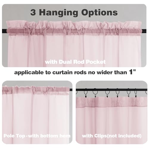 Image of Chyhomenyc Sheer Valances for Windows 2 Pack, Small Window Curtains for Living Room Bathroom Cafe Laundry Basement, Modern Top Dual Rod Pocket Voile Curtain, 42W x 18L inches, Blush Pink