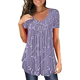 Uwdiohq Schlupfbluse Damen Kurzarm Women's Tops for Leggings Short Sleeve Shirts Up Casual Ruched Blouses Clothes (Purple, XXXL) Tunika Bluse Sommer Crinkle Blusen Spitzenbluse Weiss Festliches