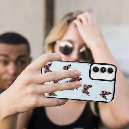 Image of VONZEE for Samsung Galaxy S25 FE 5G Clear Glitter Butterfly Case, Cute Bling Sparkle Shiny Soft Silicone TPU Bumper Shockproof Women Girls Slim Protective Phone Cover for Galaxy S25 FE 5G, Black