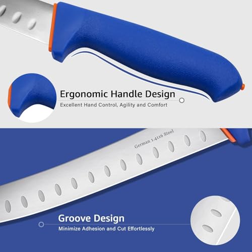 DRAGON RIOT 4 Piece Butcher Knife Set Brisket Trimming Set Include 6" Boning Knife, 6" Skinning Knife, 10" Butcher Breaking Knife and 10" Sharpening Steel