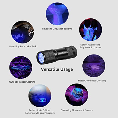 Lighting EVER Lepro LE UV Torch, 9 LED 395nm Ultraviolet Flashlight, Blacklight Detector for Pet Urine, Stain, Bed Bugs and More, 6 AAA Batteries Included