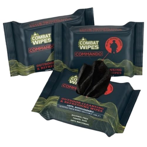 Black Unscented Camouflage Wet Wipes - Combat Wipes COMMANDO - Thick, Biodegradable, Heavy Duty Cleansing Cloths for Camping, Military, Hunting & Backpacking w/Aloe & Vitamin E (75 Count (3 Pack))