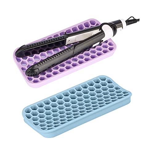 Hitzebeständige Silikonmatte Für Lockenstab & Glätteisen: 20,5 X 9,5 Cm, Rutschfest – Schützt Tisch & Kühlt Geräte Ab (blau & Lila, 2 Stück)