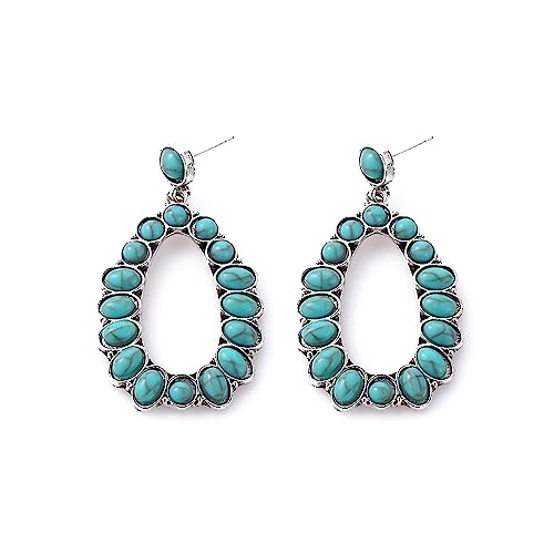 Boolavard TUR0262 Turquoise Bohemian Dangle Earrings For Women, Turquoise Dainty Teardrop Drop Earrings Boho Hoop Healing Stone Stud Earrings Jewelry Gifts cover