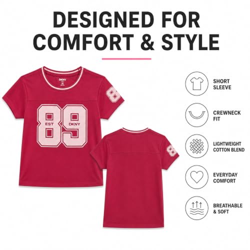 Image of DKNY Girls Tshirt Cotton Blend Short Sleeve Crewneck Graphic Fashion Tee
