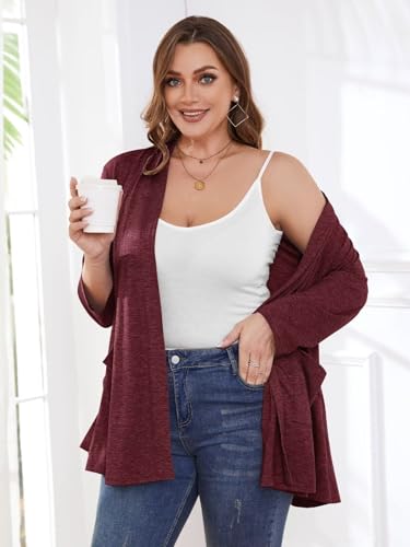 Image of BELAROI Plus Size Lightweight Cardigan Sweaters for Women Casual Open Front 3 /4 Sleeve Cover Up
