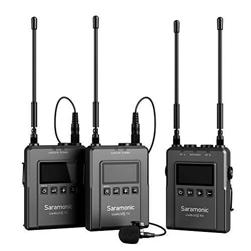 UHF 96-Channel Wireless Lavalier Microphone System, 2021 New Saramonic UWMIC9S KIT2, Real-time Monitor, Built-in Battery for Canon DSLR Camera Camcorder Recorder Vlog Video Applications