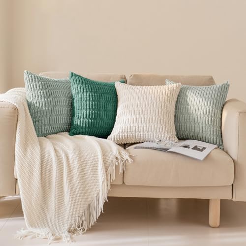 Housse de coussin rayée en fourrure Softaker lot de 4 décoration salon