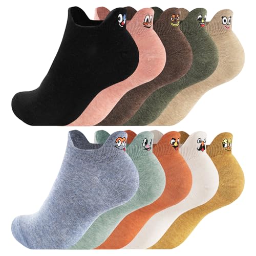 Effeet Lustige Sneaker Socken Damen 10 Paar Atmungsaktive Baumwolle Bunte Kurze Socken Damen 39-42 35-38 Witzige Sneakersocken mit Stickmustern Geschenke für Frauen Mama Freundin Lustige Stile
