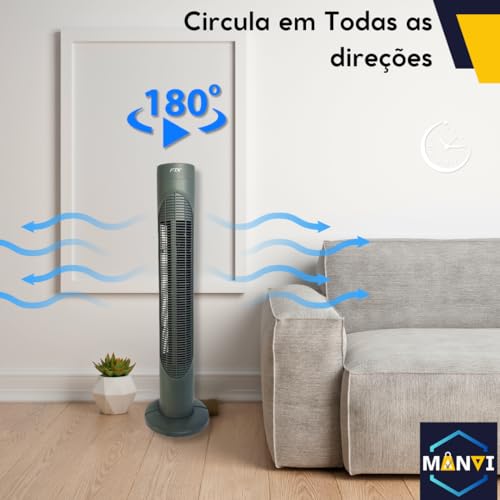 Circulador Ventilador de Torre com 3 Velocidades Ajustáveis, 55W, Super Silencioso, Modelo Slim Comp