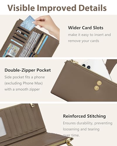 Image of Gray Women's Slim Wallet,Thin RFID Card Holder with Zipper Pocket | 12 Slot Wallet Organizer, Large Capacity, Vegan Leather, Coin Purse, Cash Compartment, Travel Wallet, Women Gift
