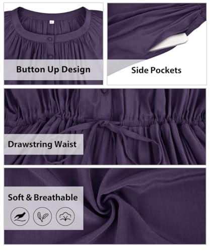 TIYOMI Women's Plus Size Fall Maxi Dresses 2025 Casual V Neck Button Drawstring Long Sleeve A Line Floral Boho Dress Pockets4