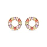 LUXENTER Pendientes con Circonita Multicolor acabados en Oro 18K. Multicolor. Pendientes pequeños. Joyas para Mujer -Modelo Kahaylo