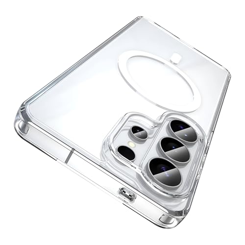 Image of Clear Case for Samsung Galaxy S26 Ultra with Magnetic Ring Compatible with MagSafe, Hybrid Shockproof Transparent Back Cover (Hard PC Back + Soft TPU Bumper)