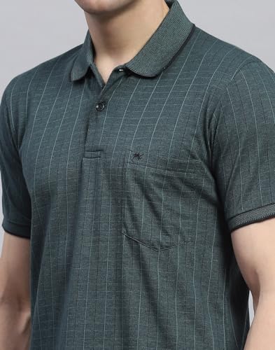 Image of Monte Carlo Mens Striped Polo Collar Half Sleeve Cotton Blend Casual T-Shirt (224064179)