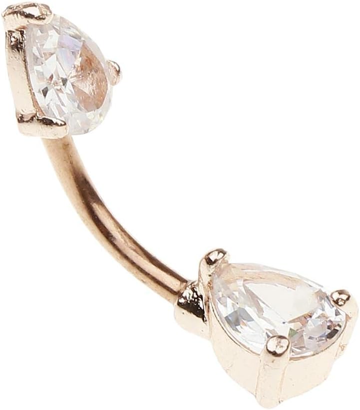 Loom Tree 14G Zircon Crystal Belly Button Bar Navel Ring Body Piercing Jewelry Pink Rose Gold | Fashion Jewelry | Body Jewelry | Body Piercing Jewelry |