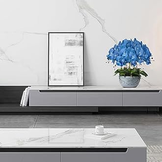 FagusHome 32" Artificial Phalaenopsis Flowers 4 Pcs with 2 Bundles Leaves Artificial Orchid Flowers Stem Plants Fake Butterfly Phalaenopsis Flowers for Home Wedding Party Décor (Blue)