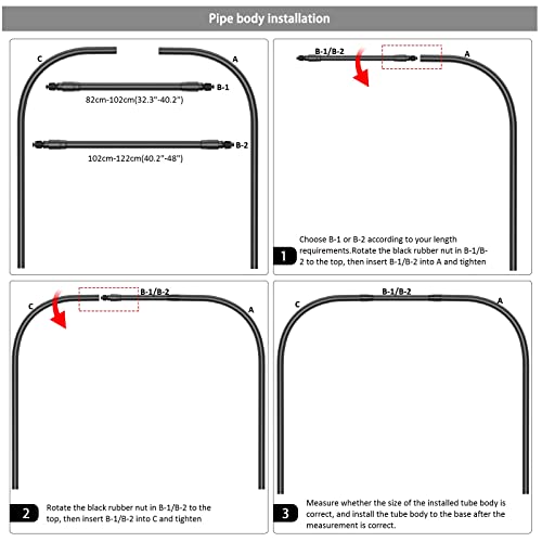 Raoot Shower Curtain Rod U Shaped,Half Round/Ovail Curved Shower Curtain Rod,Stainless Steel Outdoor Black Shower Curtain Rod With 24 Shower Curtain Rings,Only Drill 32.3"*(32.3"-48")*32.3" #TOP4