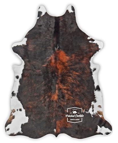 PRIMELAND COWHIDES Dark Brindle Tricolor Cowhide Rug, Genuine Cowhide Rugs for Living Room Size: Medium, Area Rug (5ft x 6ft) (150cm x 180cm)