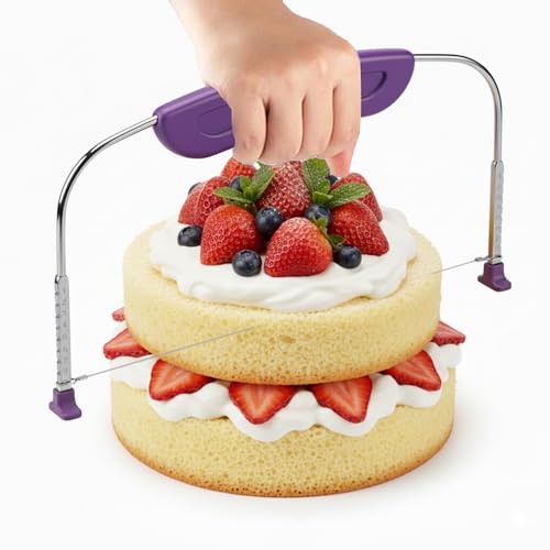 Professional Cake Leveller Cutter 10 Inch Adjustable Stainless Steel Wire Cake Slicer Cutter,Cake Slicer Cutter Divider,Leveller Cutter for Kitchen Accessories Baking Tools (27CM Purple)