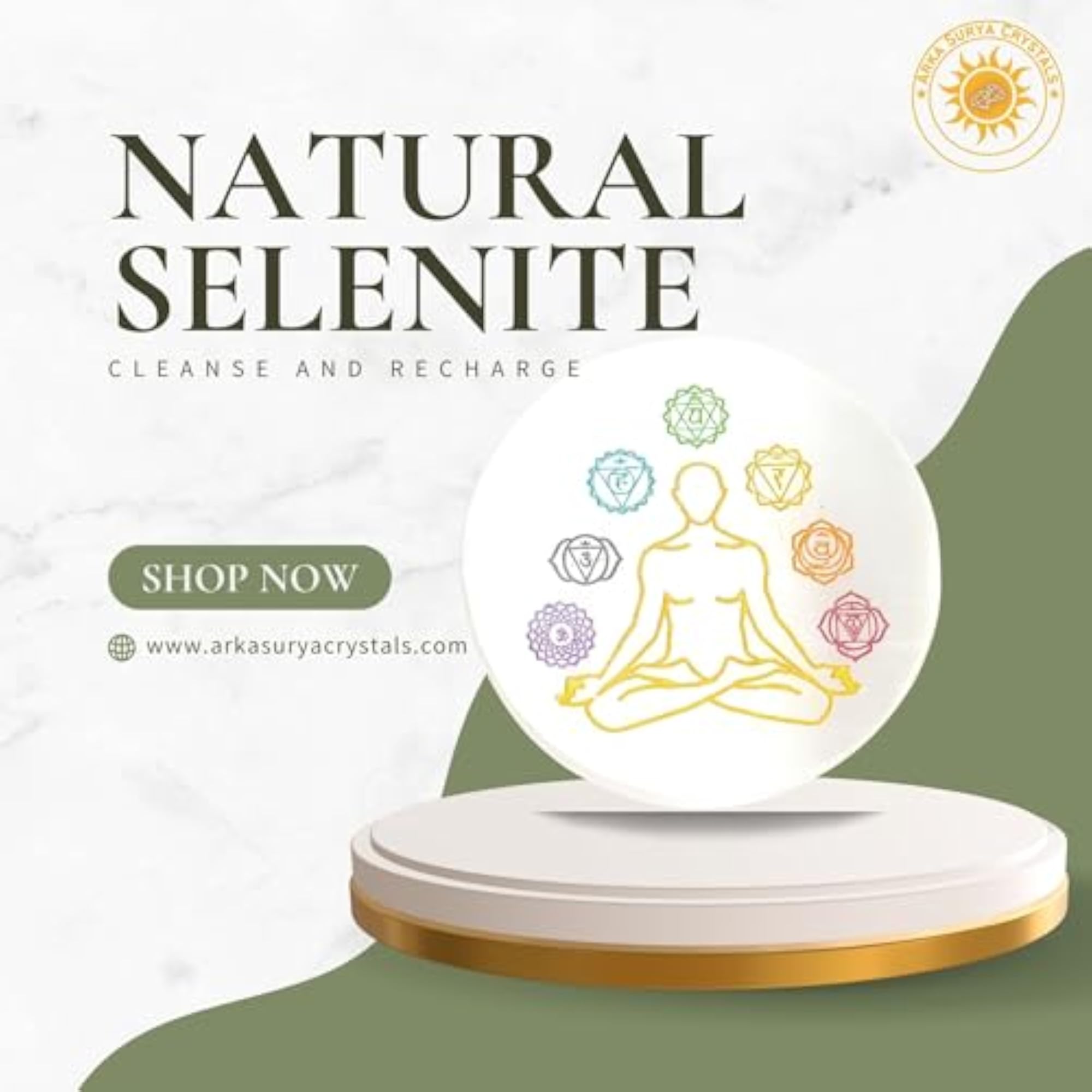 Natural Selenite Seven Chakra Meditation Charging Plate