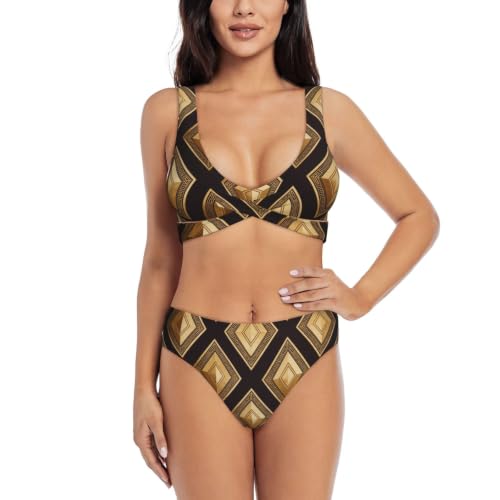 Bikini croisé Art déco pour femme avec maillot de bain deux pièces push-up élégant