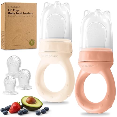 Image of KeaBabies Baby Fruit Feeder 2pk - Silicone Baby Food Feeder for Babies 6-12 Months, Breast Milk Popsicle Teether, Weaning, Pacifier, Freeze Frozen Solid Food, Infant Feeding Essential (Roseate)