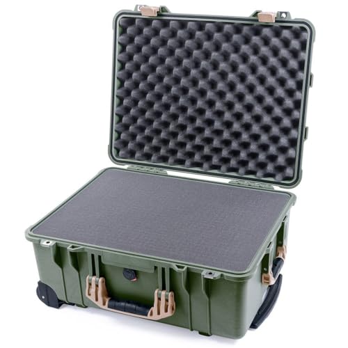 ColorCase Pelican Protector 1560 Carry-on Case OD Green - Medium Size Waterproof Case (Case Only) - Desert Tan Handles & Latches