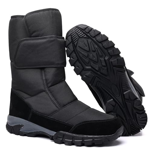 DADAWEN Men's Snow Boots Anti-Slip Waterproof Outdoor Shoes Warm Fur Lined Mid-Calf Winter Snow Boots
